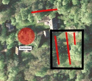 Fig. 2 Luftfoto med røde grøfter, kopi